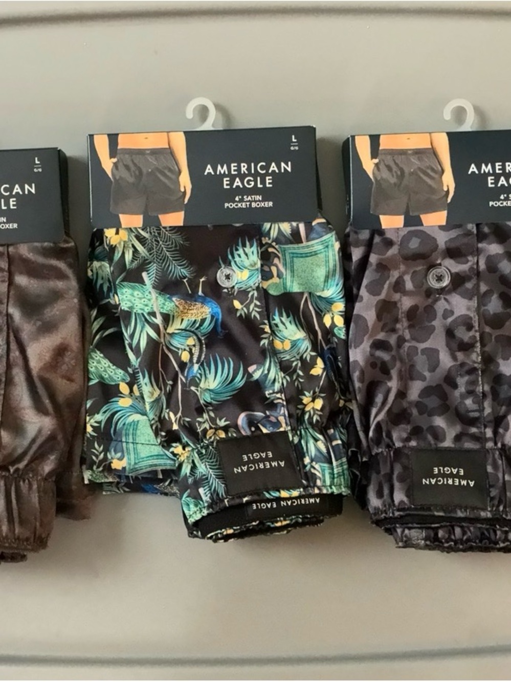 3 American Eagle Large - Men -Black Printed/Tropical  / Vintage Print Boxers